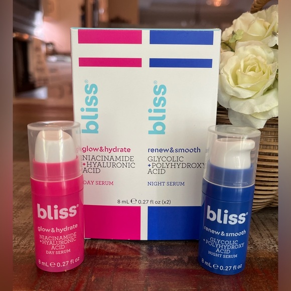 NEW Bliss AM/PM Serum DUO “Glow & Hydrate” + “Renew & Smooth” 2-Piece SET! - Picture 1 of 6